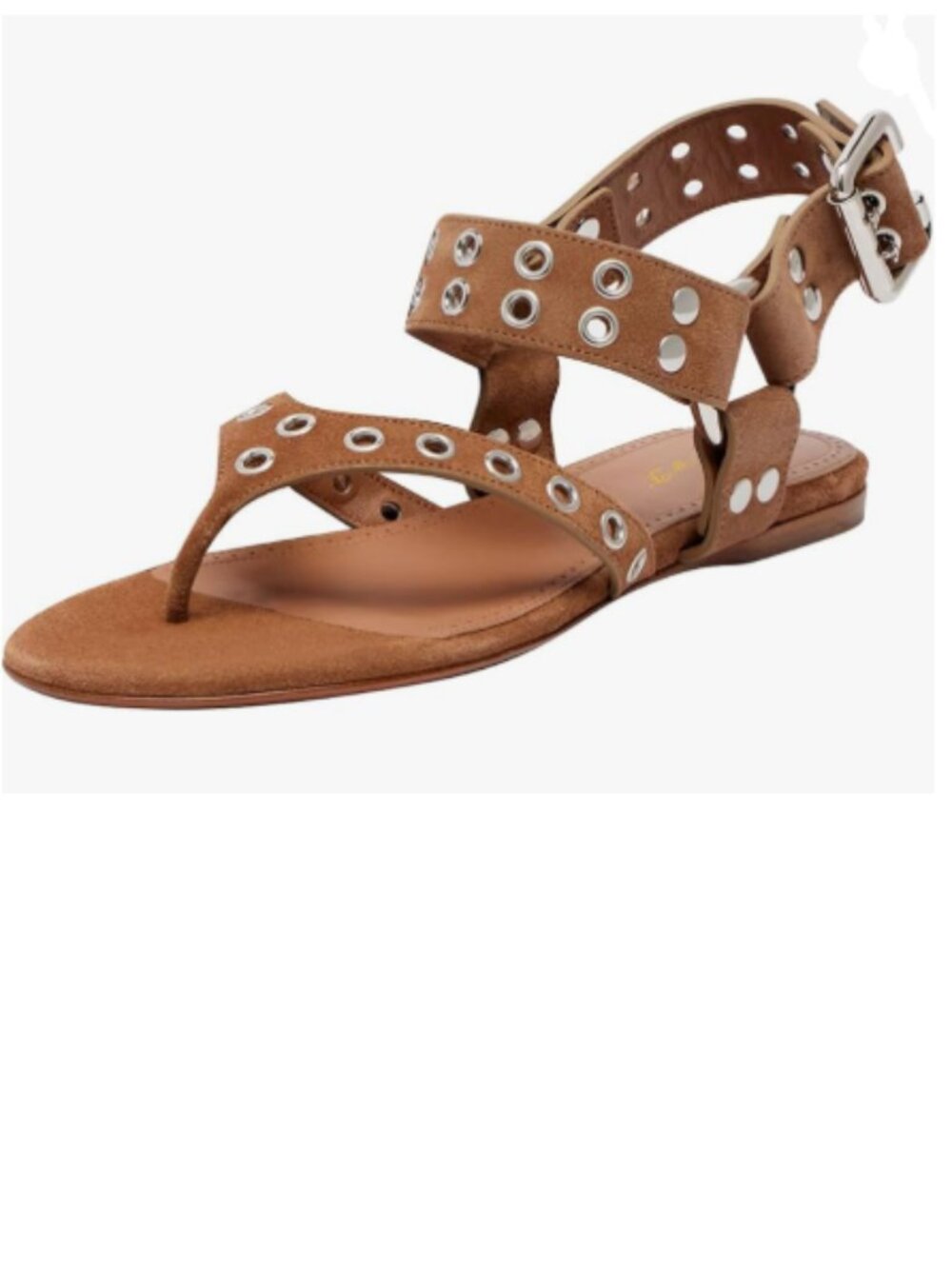 FOWT Brown Round Clip Toe Studded Thong Fisherman Adjustable Ankle Strap Sandals